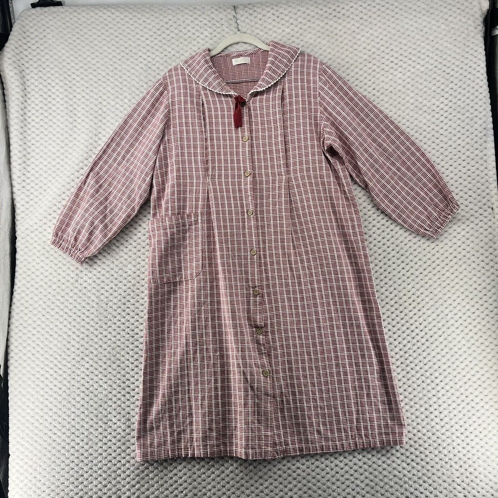 Alphabet Plaid Nursing Dress Cottagecore Button Front 3/4 Sleeve Red White Size?